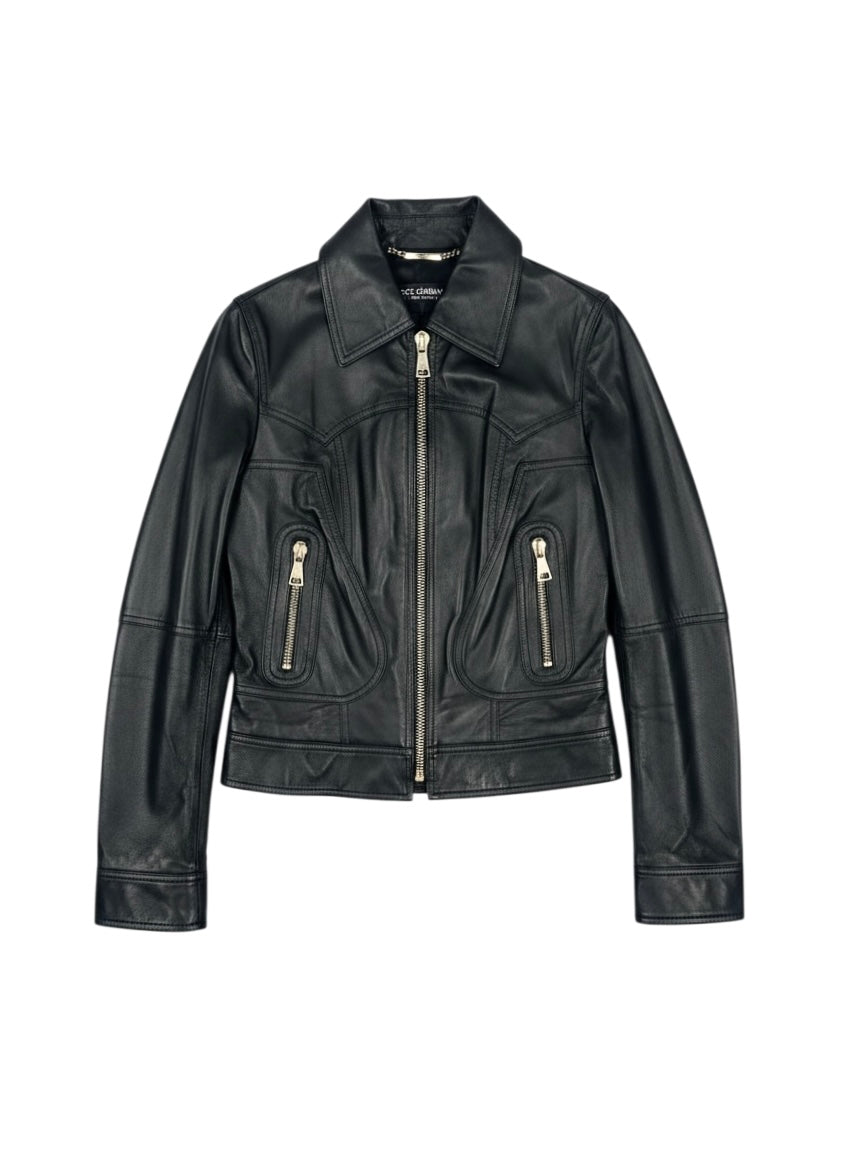 DOLCE & GABBANA LEATHER BIKER JACKET IT 38