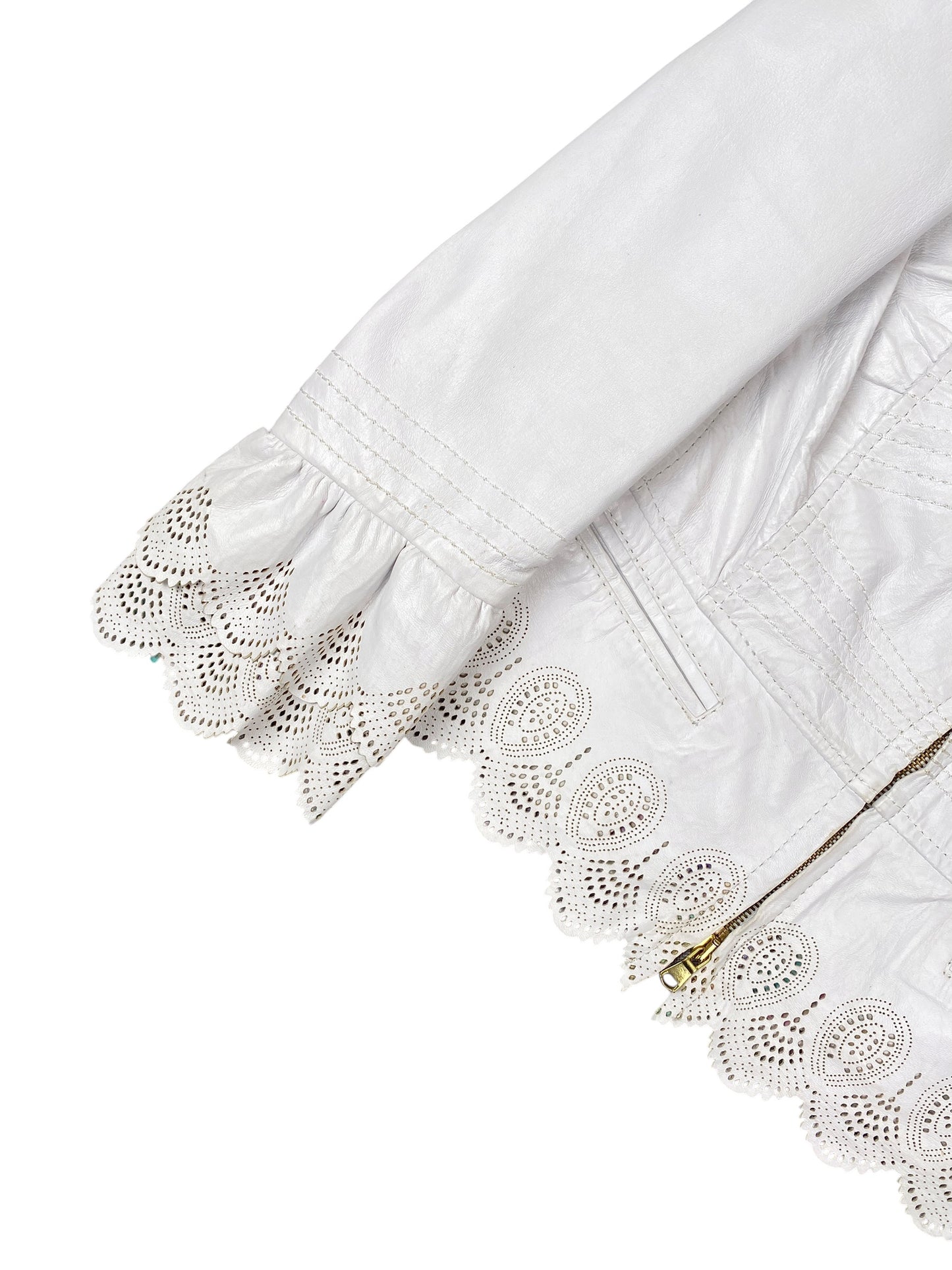Roberto Cavalli 2000s White Leather Scalloped Jacket