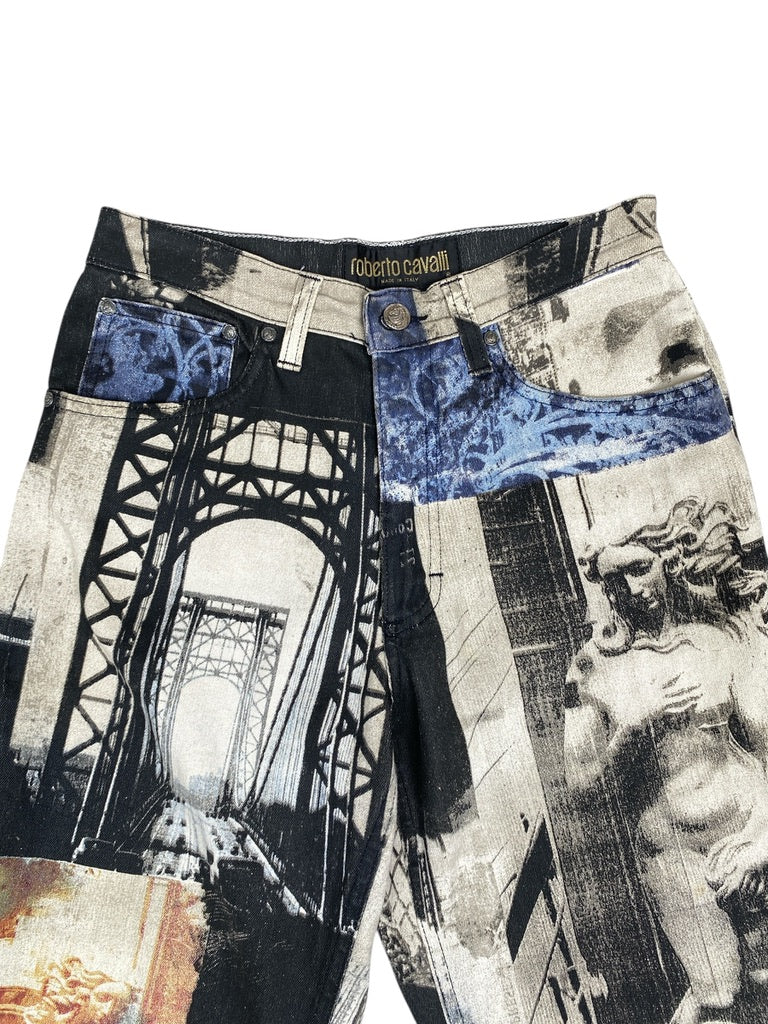 ROBERTO CAVALLI Baroque Printed Vintage Pants Trousers Jeans S