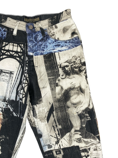 ROBERTO CAVALLI Baroque Printed Vintage Pants Trousers Jeans S