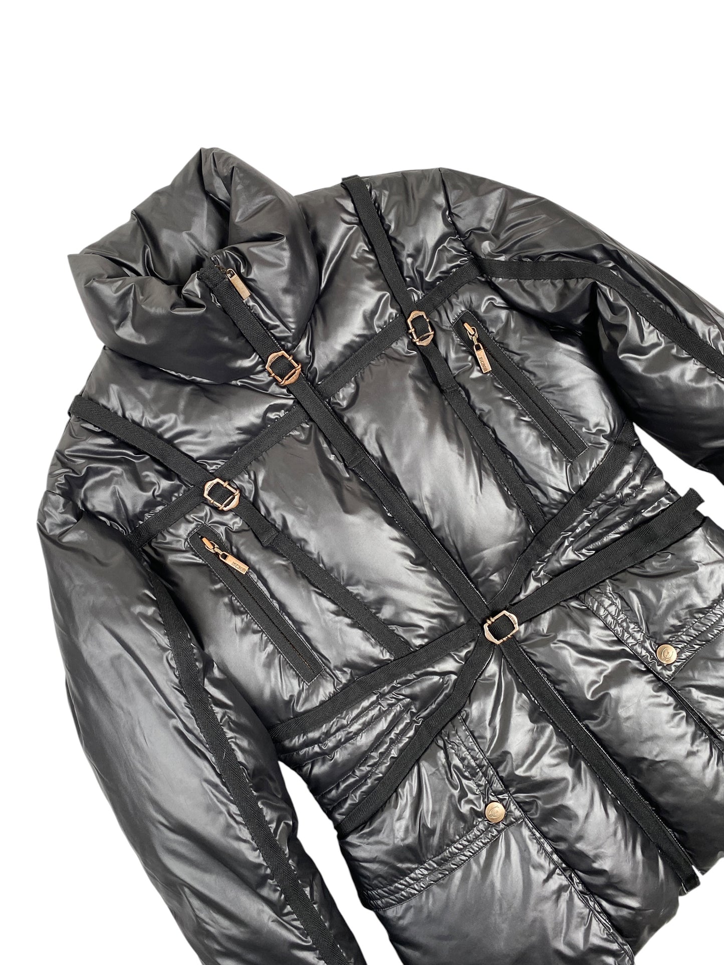 ROBERTO CAVALLI 2000s HARNESS BONDAGE BLACK PUFFER JACKET M