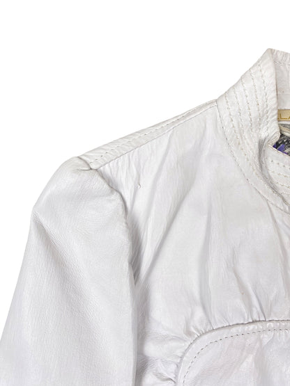 Roberto Cavalli 2000s White Leather Scalloped Jacket