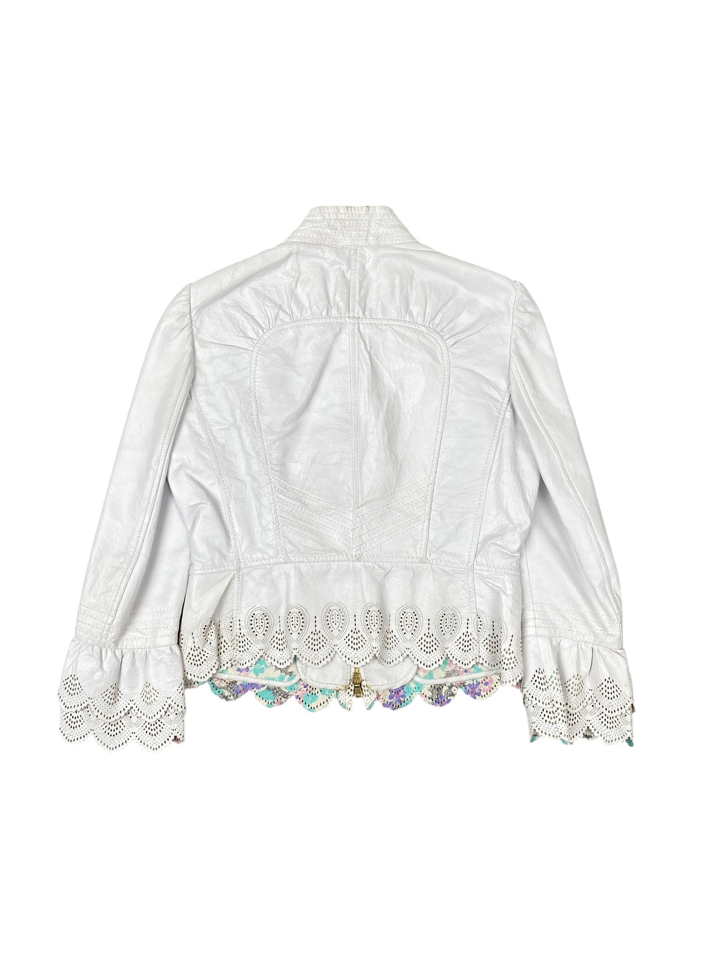 Roberto Cavalli 2000s White Leather Scalloped Jacket