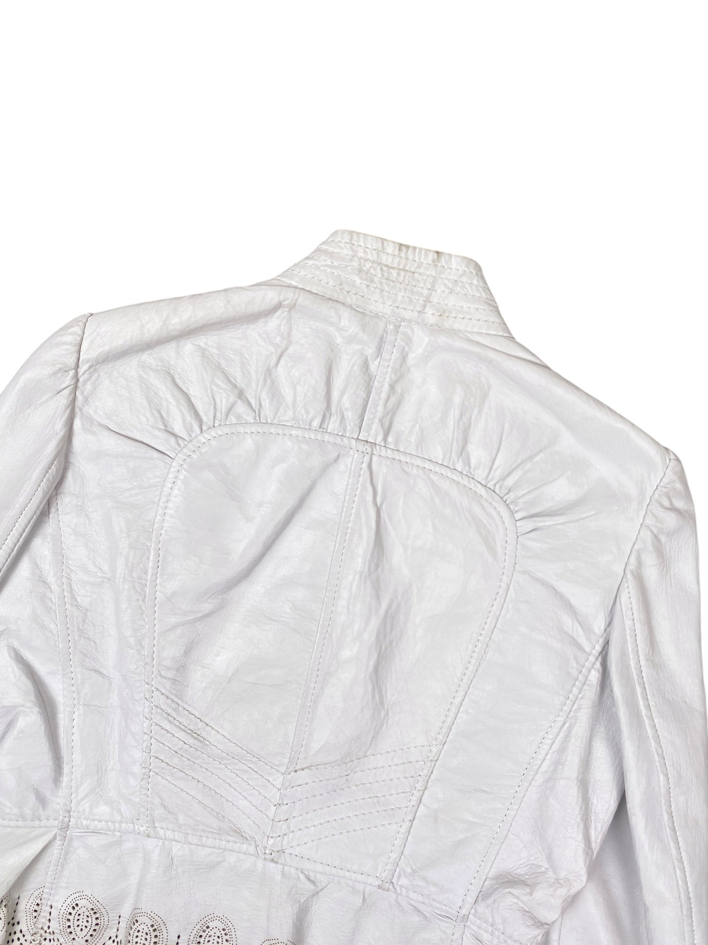 Roberto Cavalli 2000s White Leather Scalloped Jacket