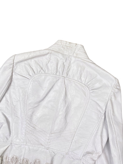 Roberto Cavalli 2000s White Leather Scalloped Jacket