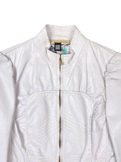 Roberto Cavalli 2000s White Leather Scalloped Jacket