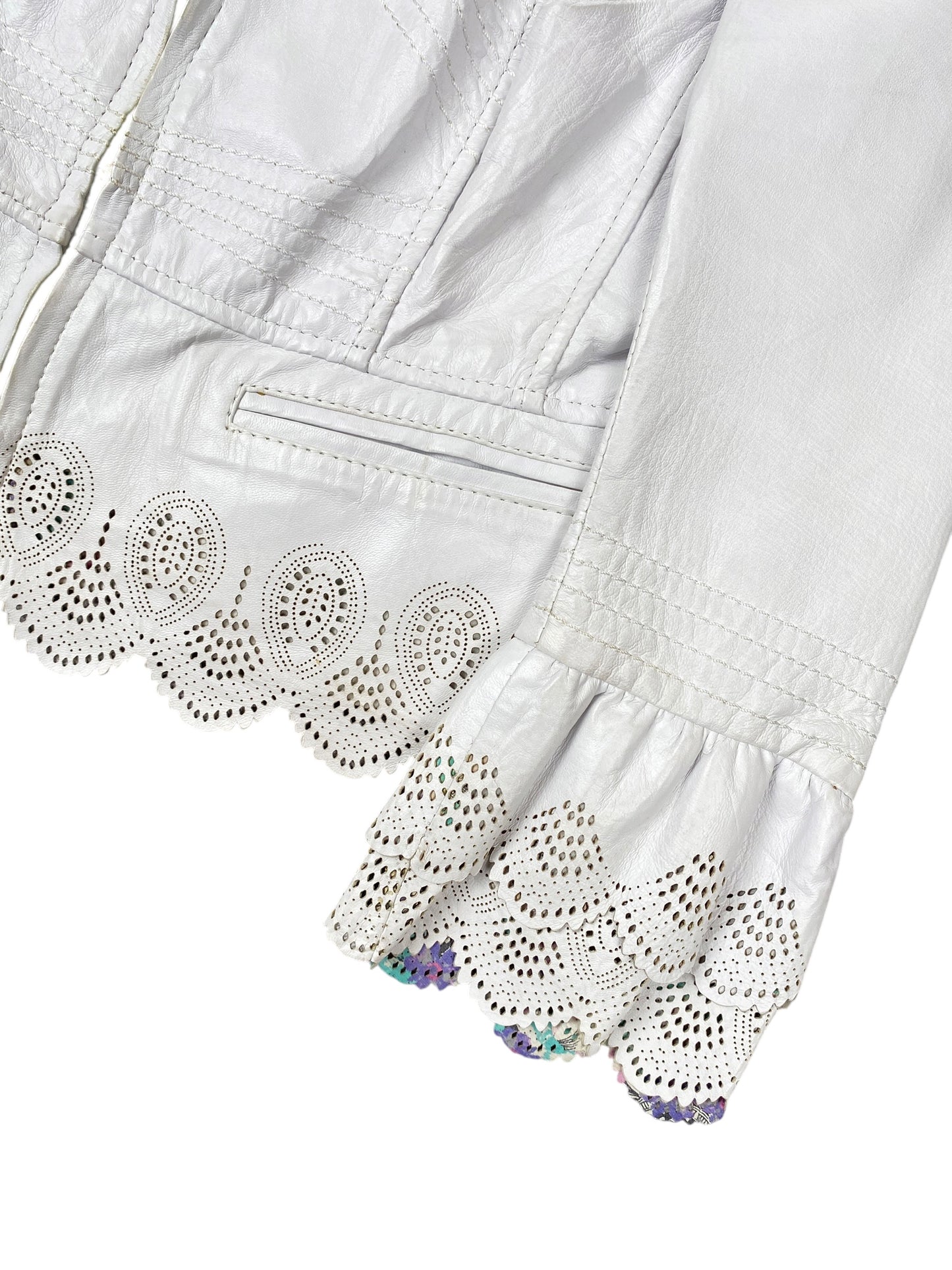 Roberto Cavalli 2000s White Leather Scalloped Jacket