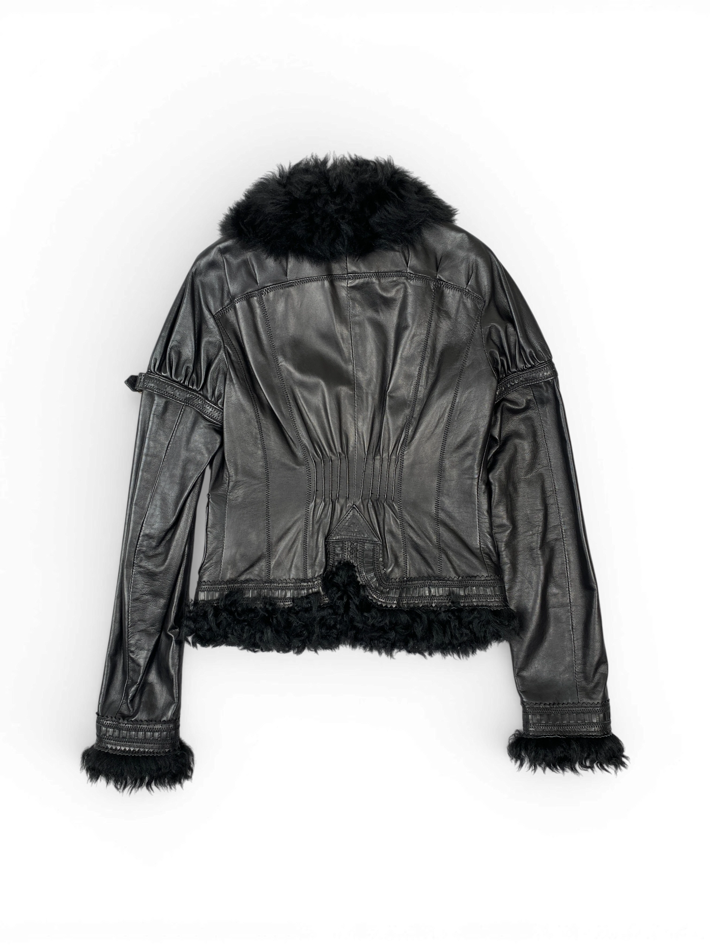 CAVALLI Leather and Fur Buckle Detailed Jacket Sz IT 40 / US 6
