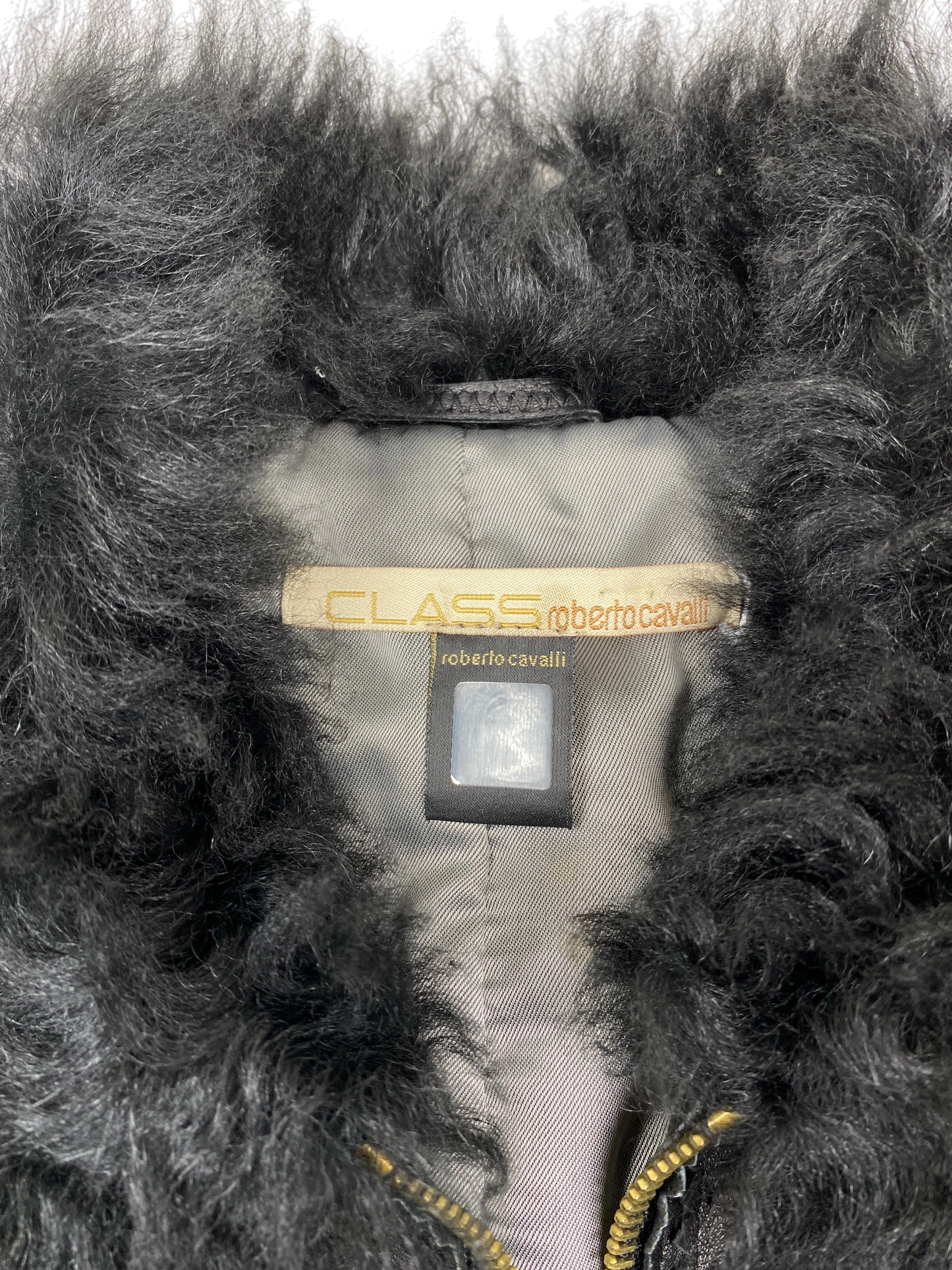 CAVALLI Leather and Fur Buckle Detailed Jacket Sz IT 40 / US 6