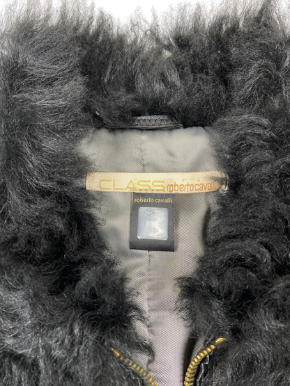 CAVALLI Leather and Fur Buckle Detailed Jacket Sz IT 40 / US 6