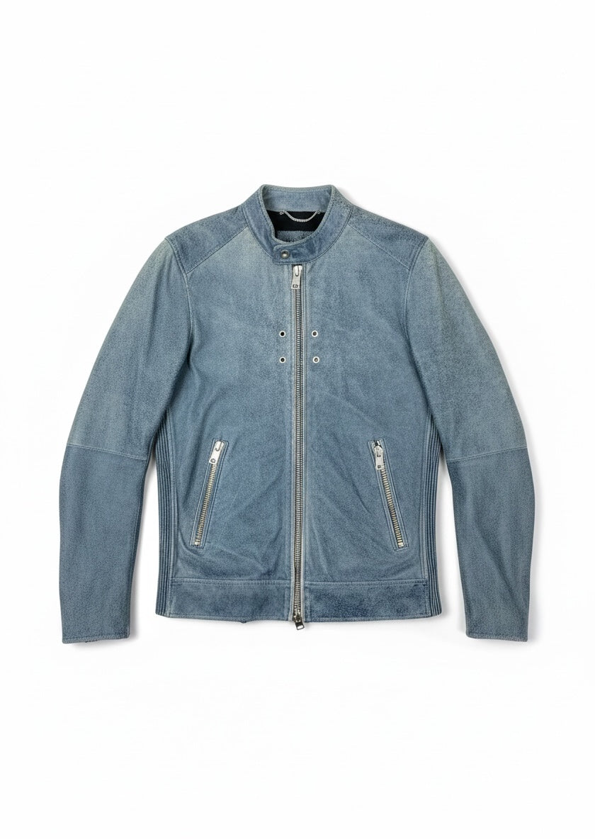 DIESEL Single Rider Leather Jacket Blue XS