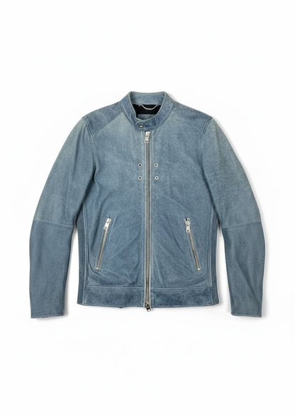 DIESEL Single Rider Leather Jacket Blue XS
