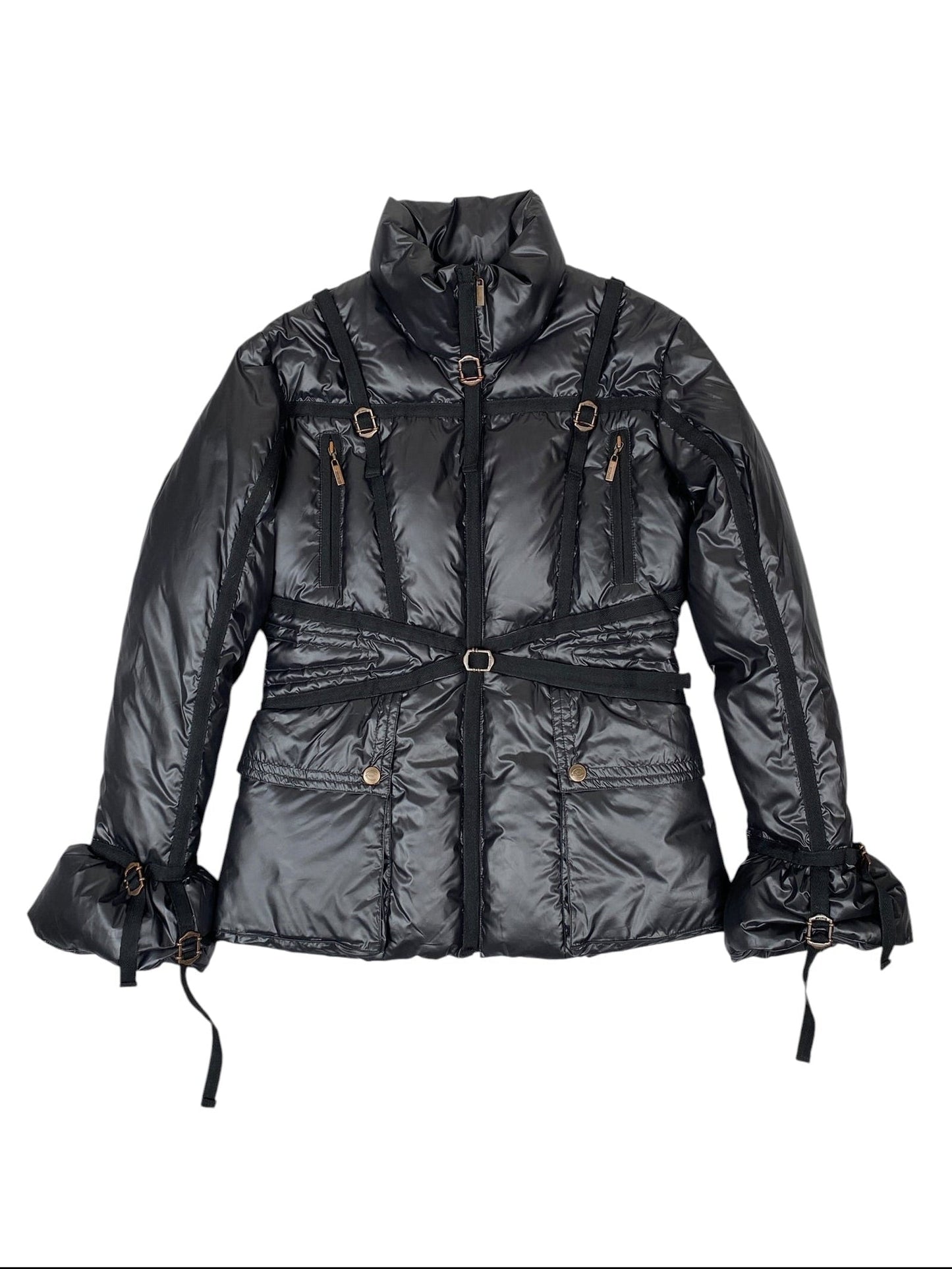 ROBERTO CAVALLI 2000s HARNESS BONDAGE BLACK PUFFER JACKET M