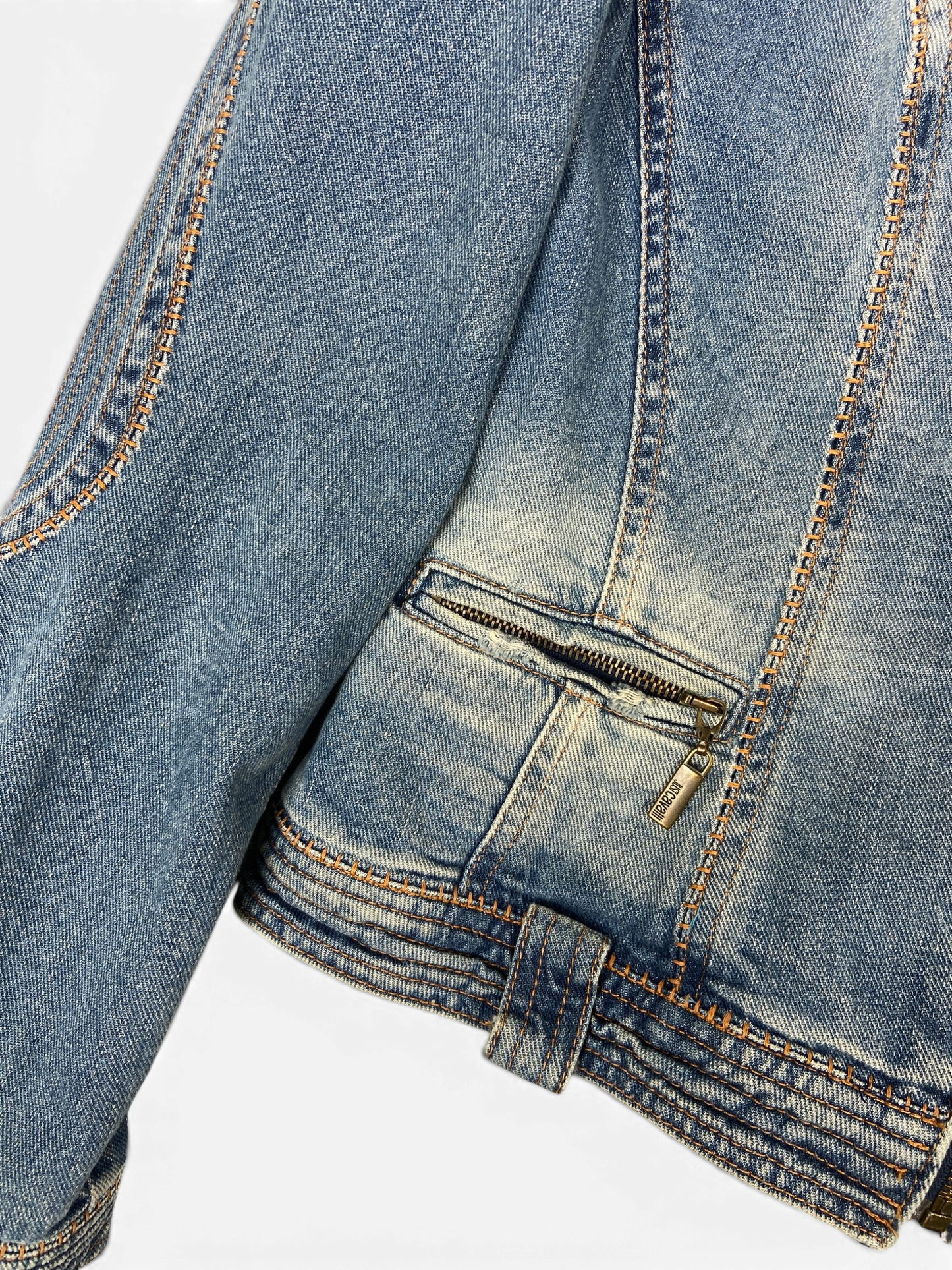 CAVALLI SS05 Y2K Biker Detailed Denim Jacket Sz M