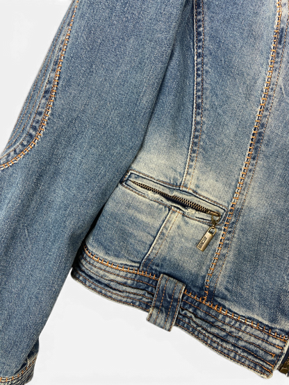 CAVALLI SS05 Y2K Biker Detailed Denim Jacket Sz M