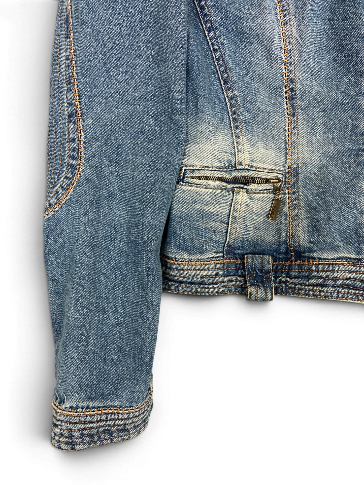 CAVALLI SS05 Y2K Biker Detailed Denim Jacket Sz M