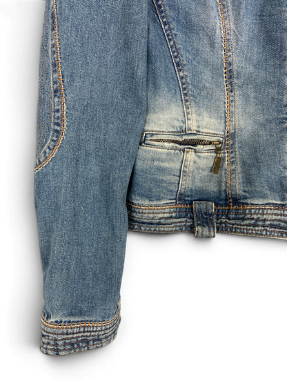 CAVALLI SS05 Y2K Biker Detailed Denim Jacket Sz M