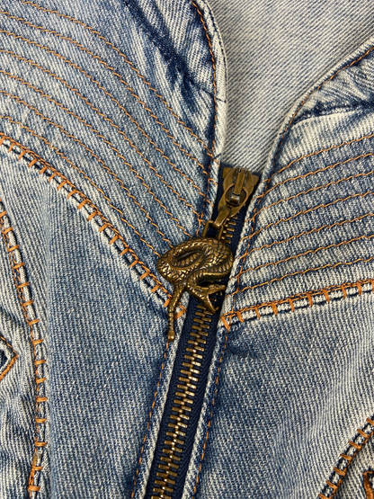 CAVALLI SS05 Y2K Biker Detailed Denim Jacket Sz M