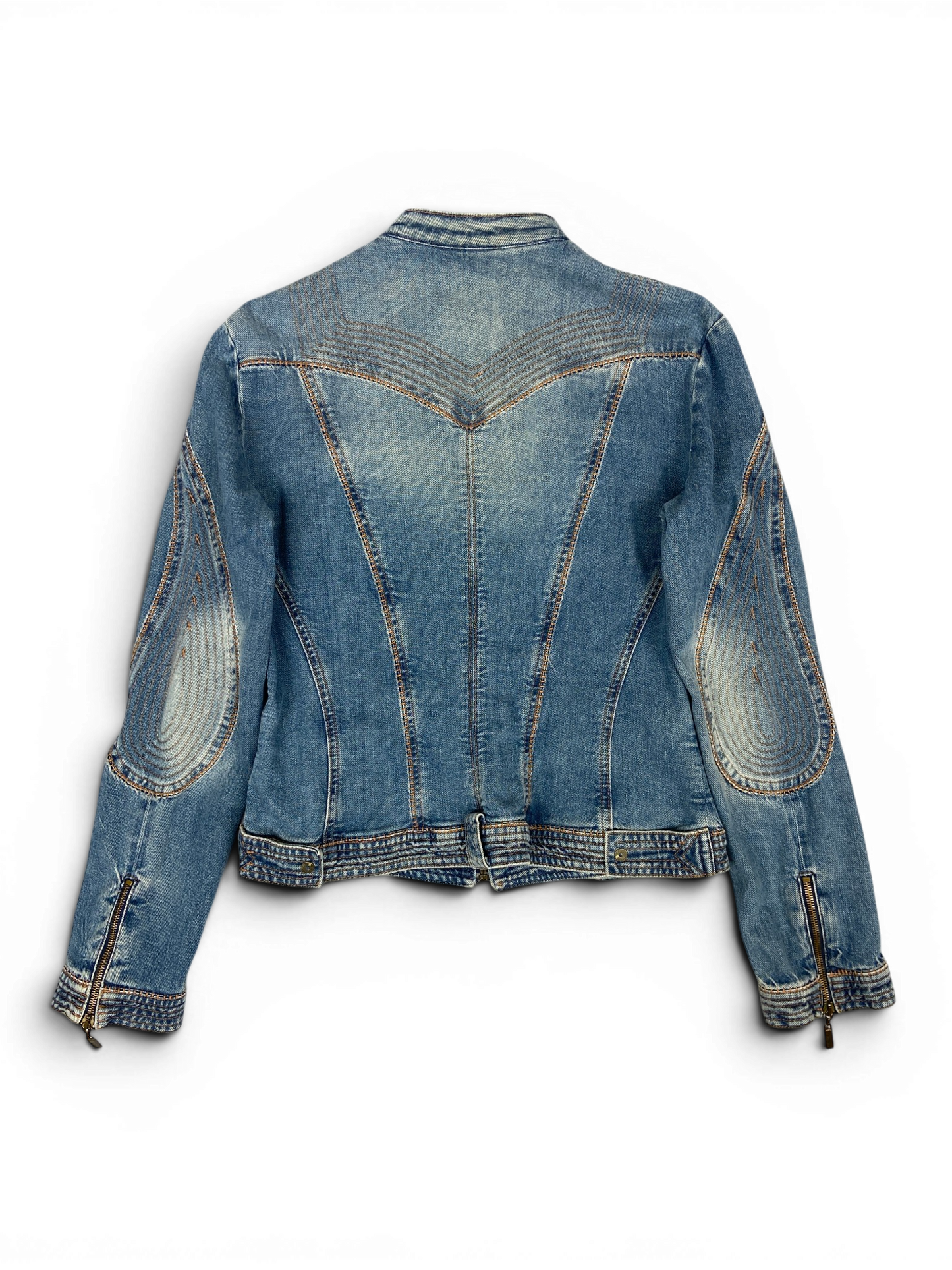 CAVALLI SS05 Y2K Biker Detailed Denim Jacket Sz M