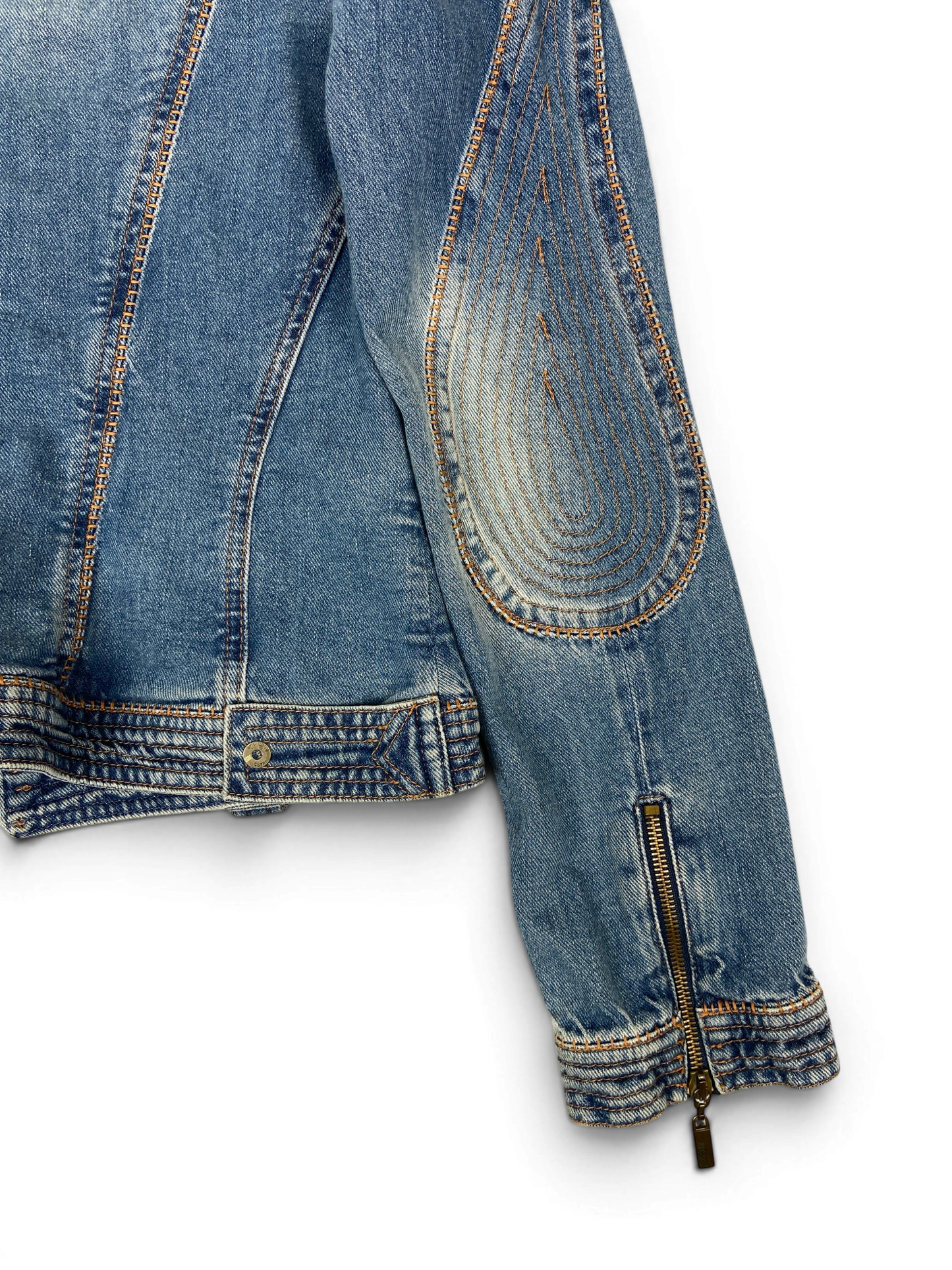 CAVALLI SS05 Y2K Biker Detailed Denim Jacket Sz M