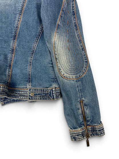 CAVALLI SS05 Y2K Biker Detailed Denim Jacket Sz M