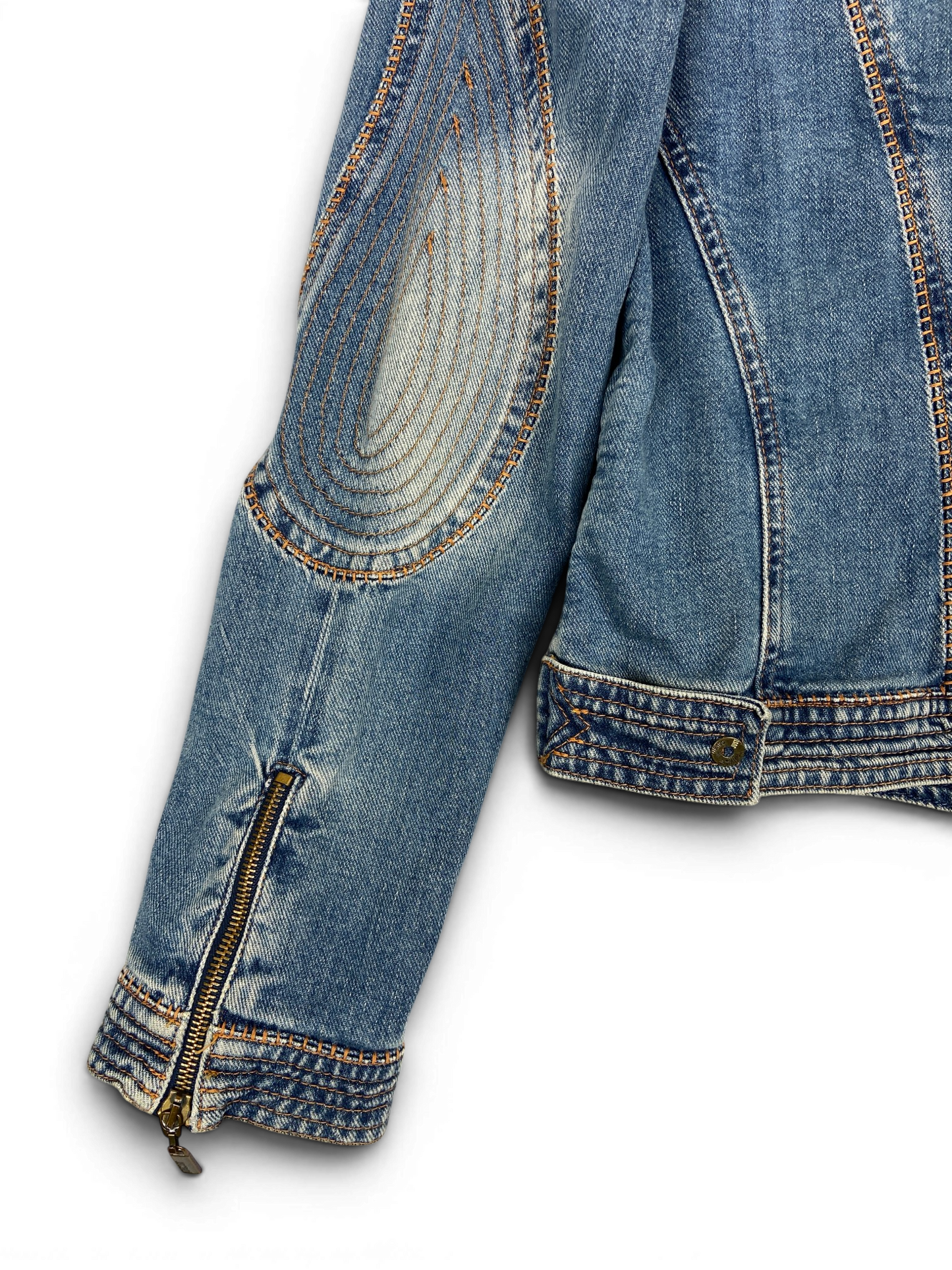 CAVALLI SS05 Y2K Biker Detailed Denim Jacket Sz M