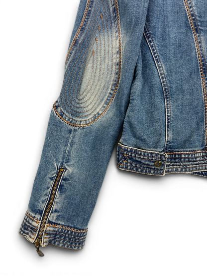 CAVALLI SS05 Y2K Biker Detailed Denim Jacket Sz M
