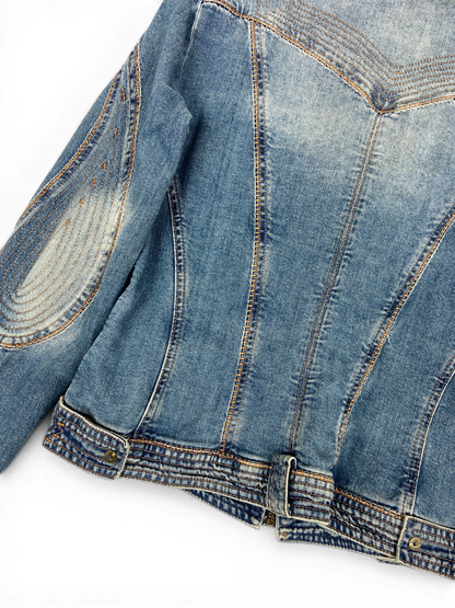 CAVALLI SS05 Y2K Biker Detailed Denim Jacket Sz M