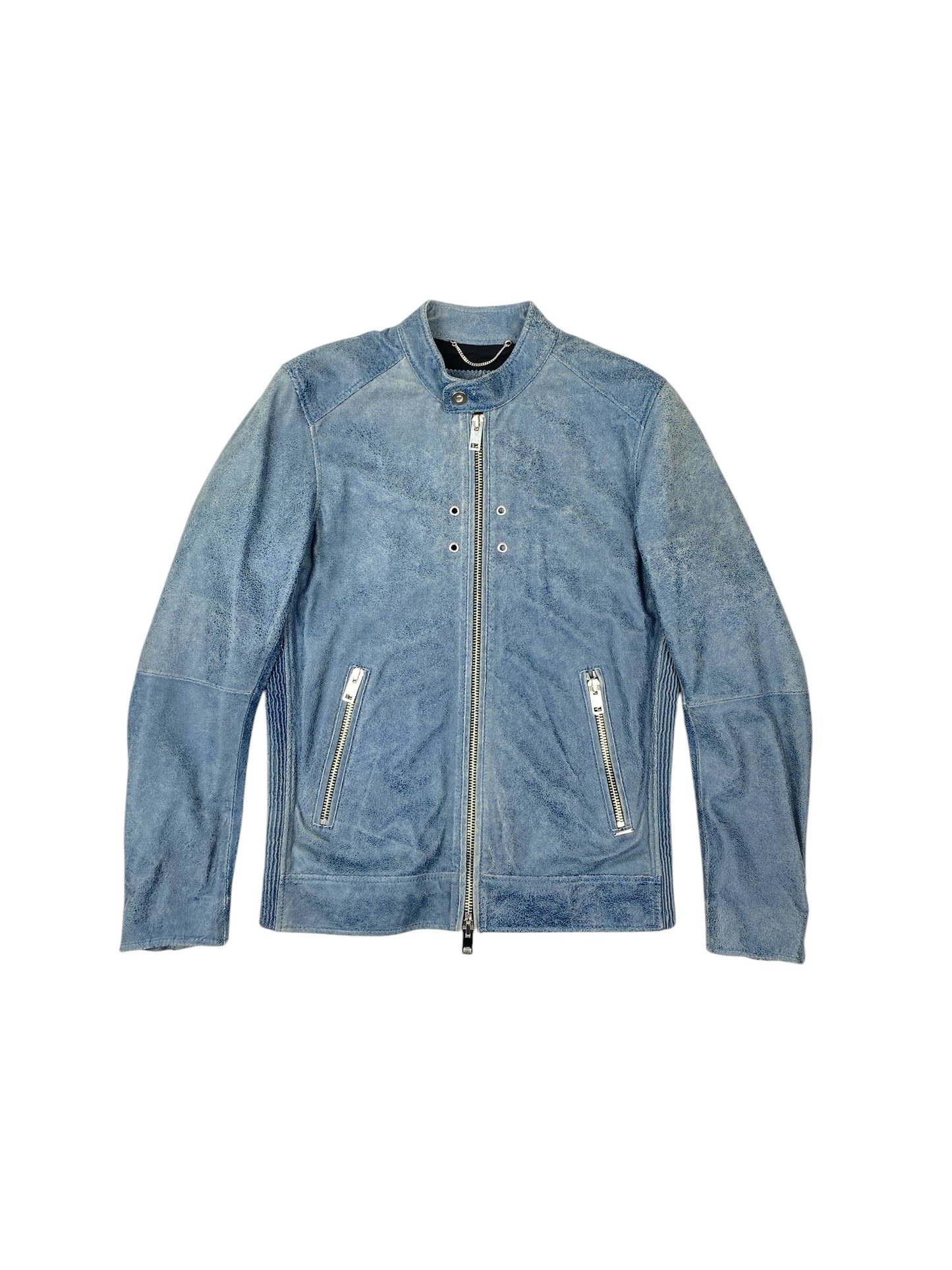 DIESEL Single Rider Leather Jacket Blue XS