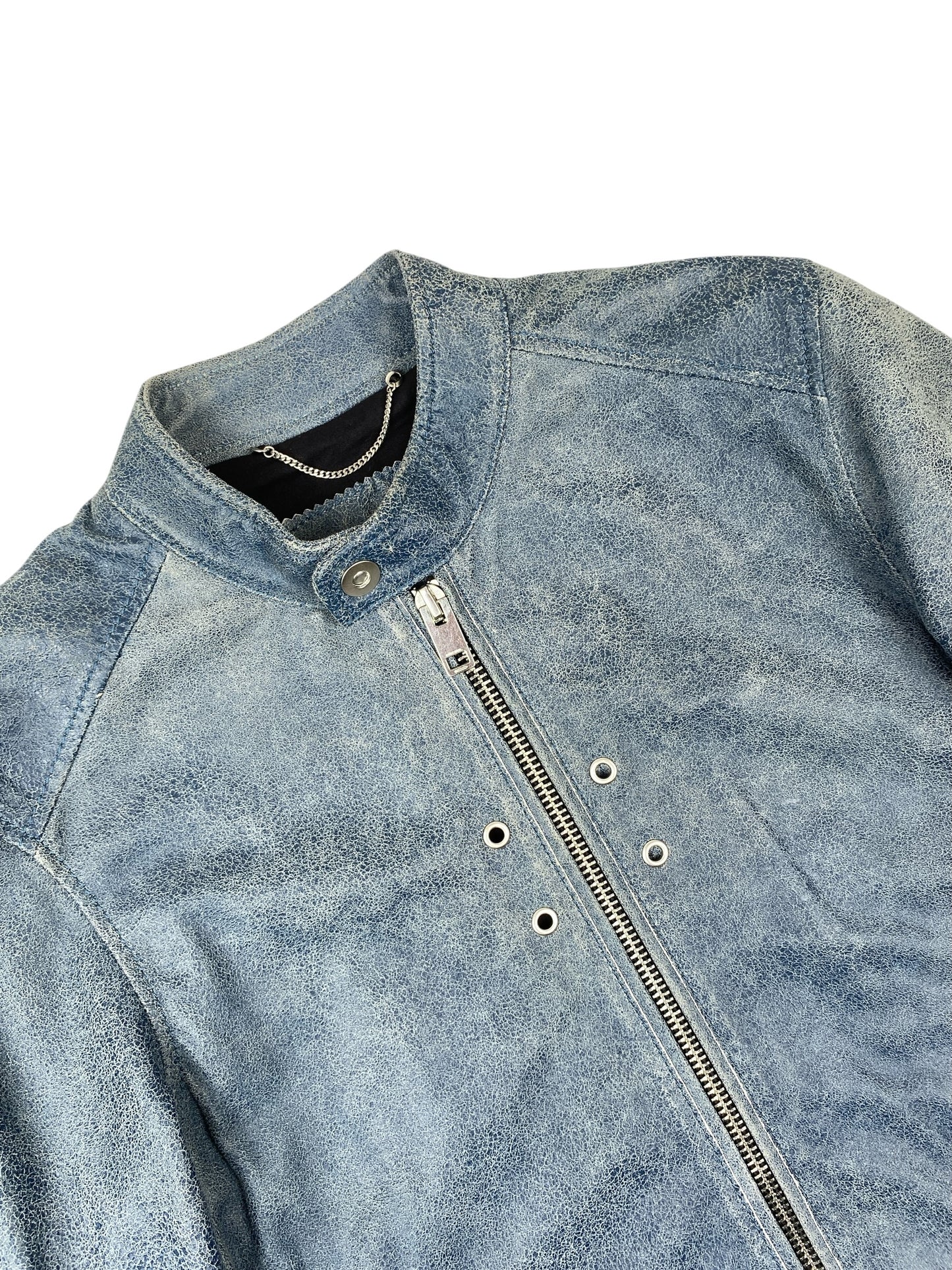 DIESEL Single Rider Leather Jacket Blue XS