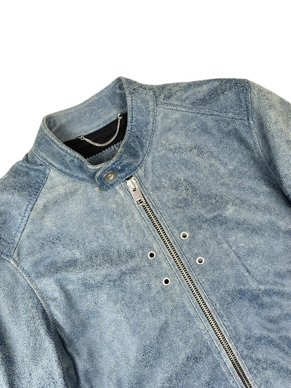 DIESEL Single Rider Leather Jacket Blue XS