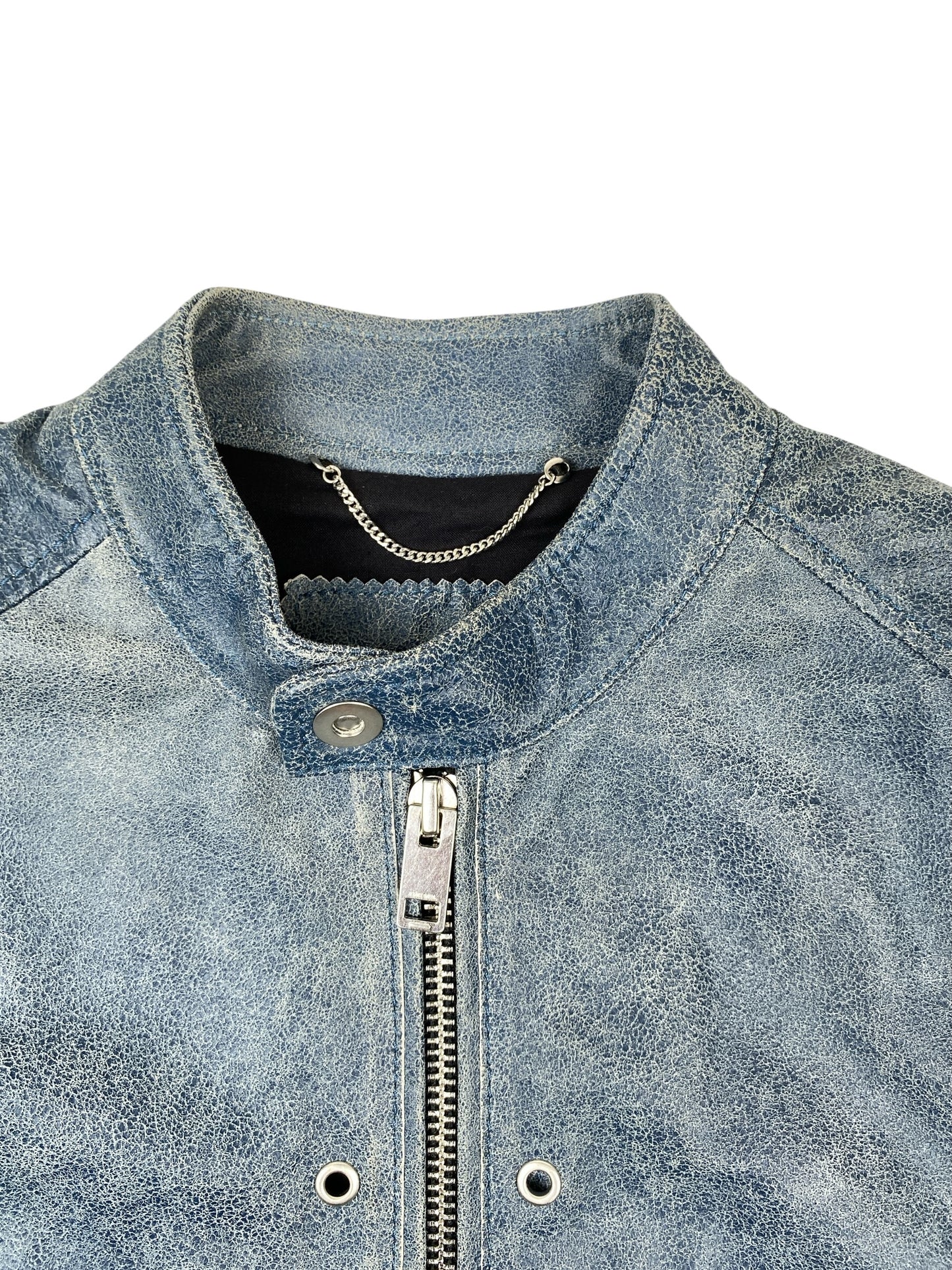 DIESEL Single Rider Leather Jacket Blue XS
