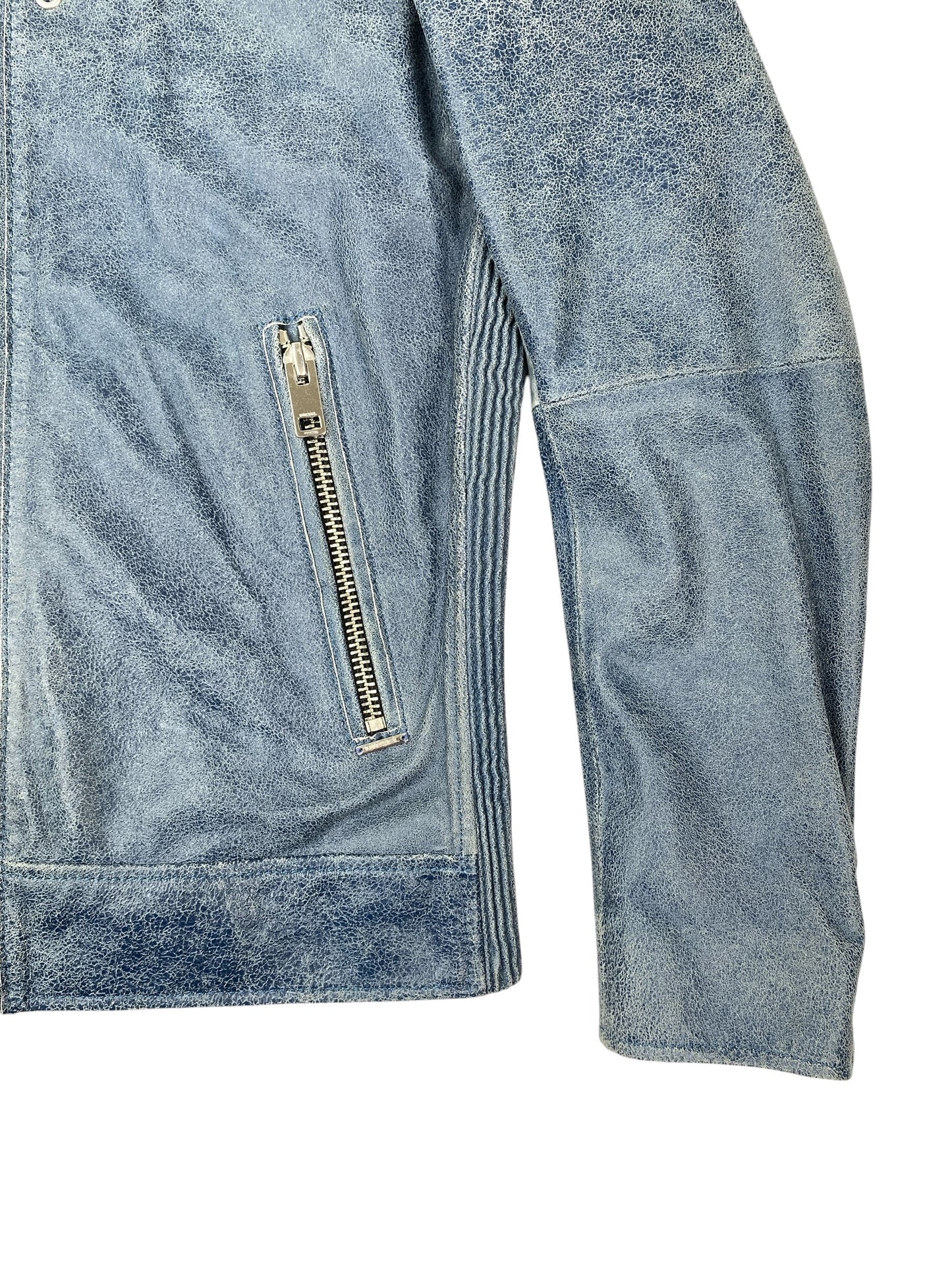 DIESEL Single Rider Leather Jacket Blue XS