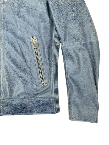 DIESEL Single Rider Leather Jacket Blue XS