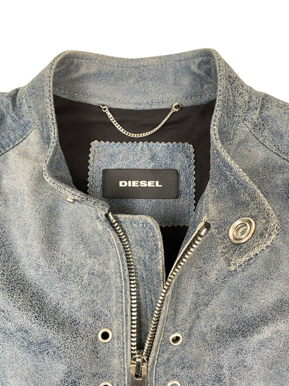 DIESEL Single Rider Leather Jacket Blue XS