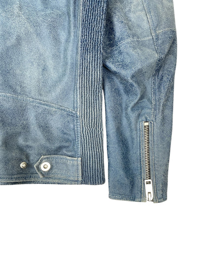 DIESEL Single Rider Leather Jacket Blue XS