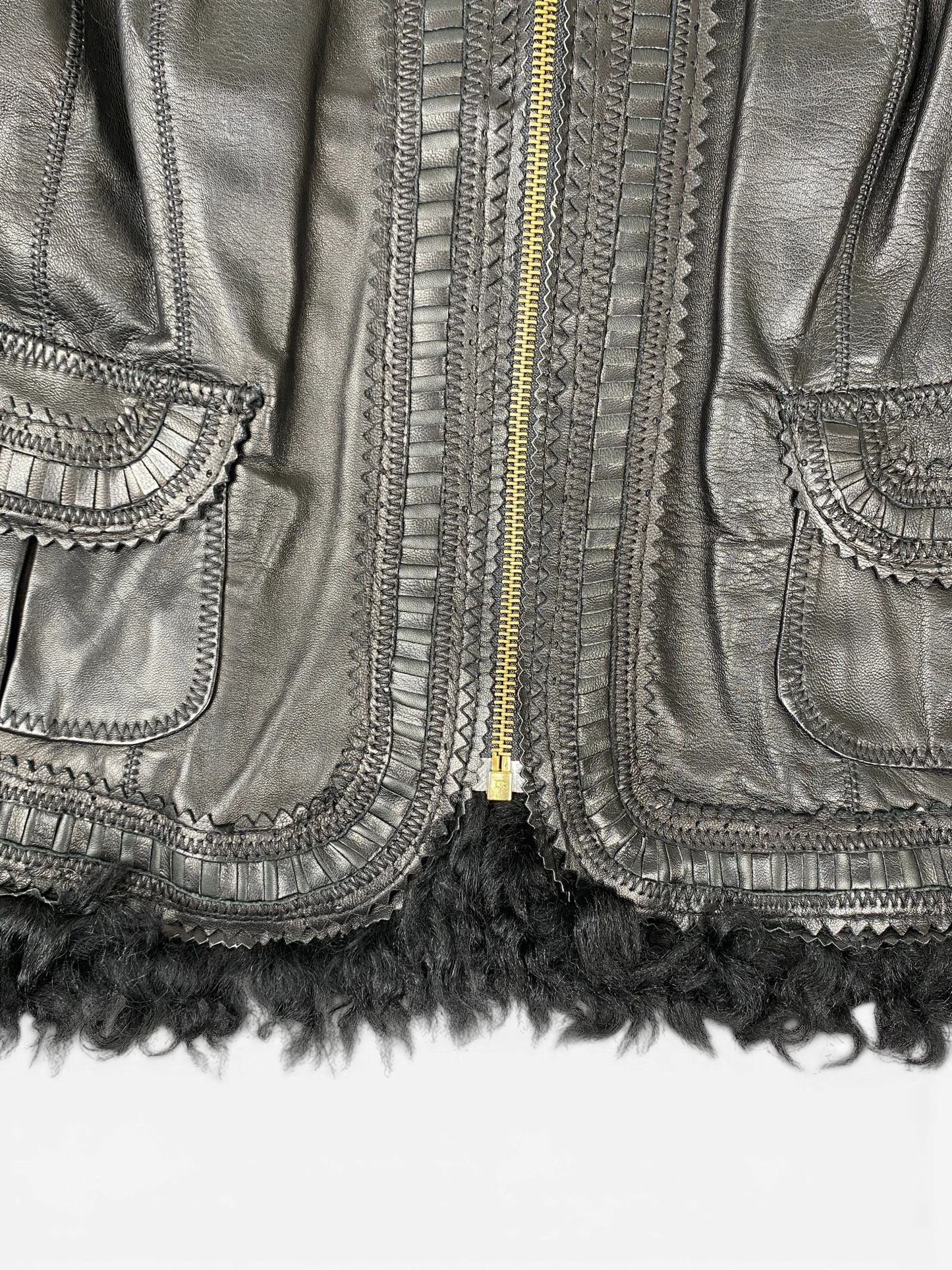 CAVALLI Leather and Fur Buckle Detailed Jacket Sz IT 40 / US 6
