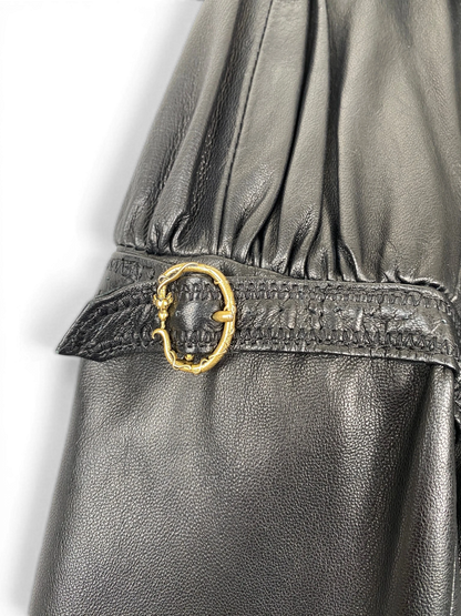 CAVALLI Leather and Fur Buckle Detailed Jacket Sz IT 40 / US 6