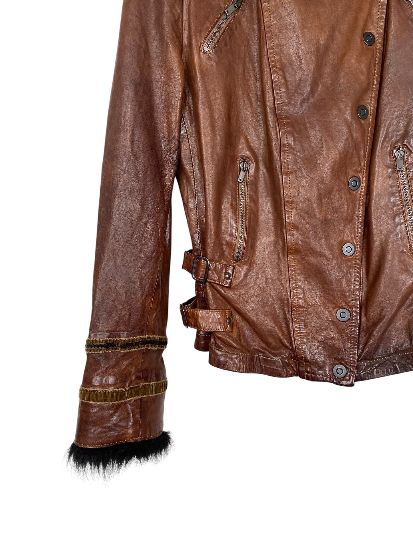 EMPORIO ARMANI 2000s lambskin Military leather Biker Jacket SZ IT 42 / M