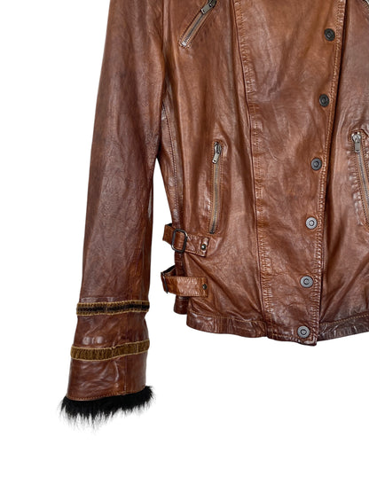 EMPORIO ARMANI 2000s lambskin Military leather Biker Jacket SZ IT 42 / M