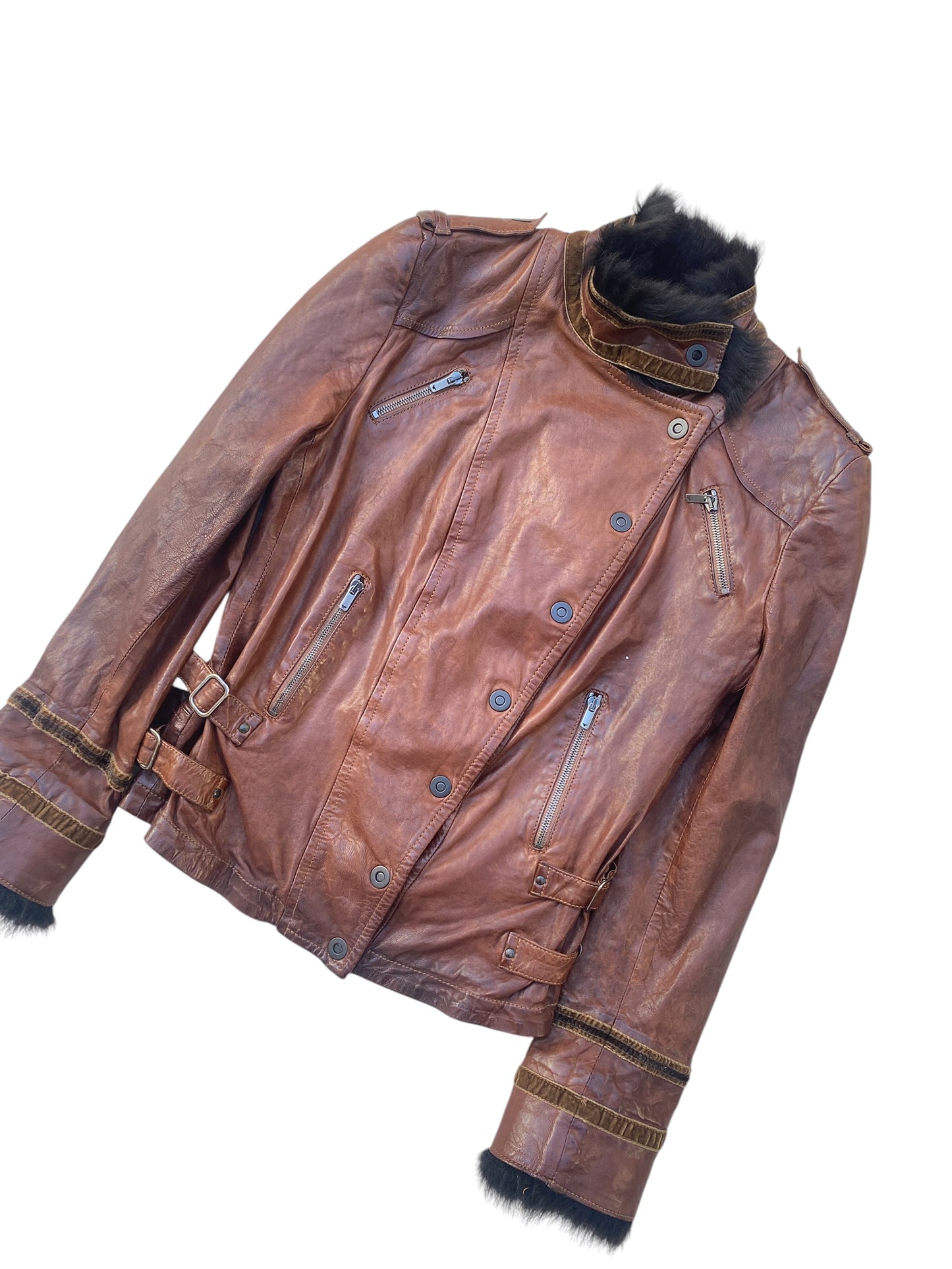 EMPORIO ARMANI 2000s lambskin Military leather Biker Jacket SZ IT 42 / M