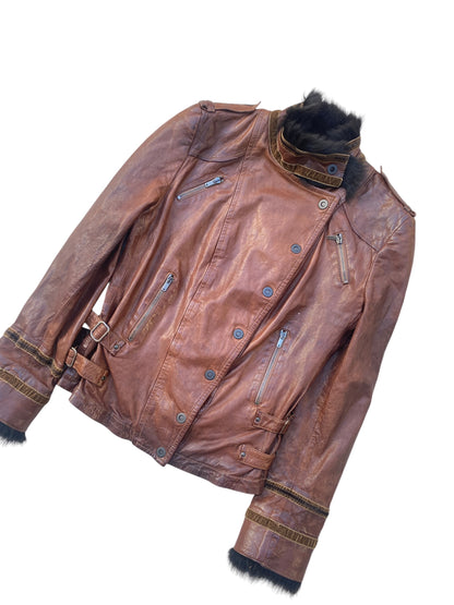 EMPORIO ARMANI 2000s lambskin Military leather Biker Jacket SZ IT 42 / M