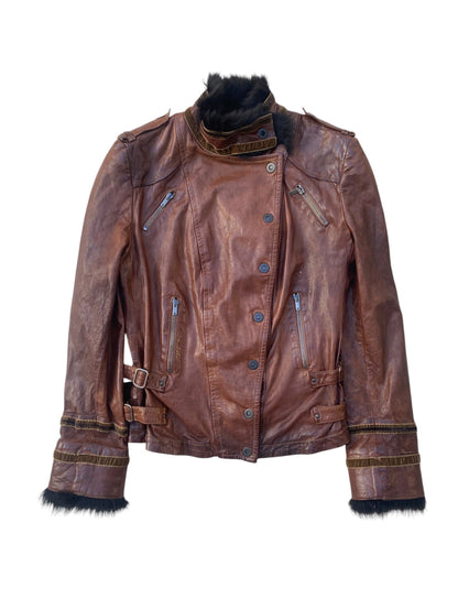 EMPORIO ARMANI 2000s lambskin Military leather Biker Jacket SZ IT 42 / M