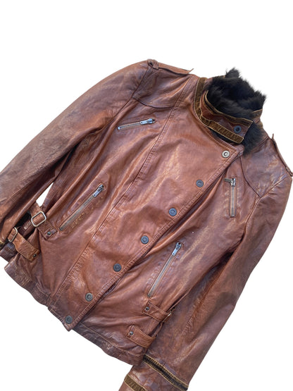 EMPORIO ARMANI 2000s lambskin Military leather Biker Jacket SZ IT 42 / M