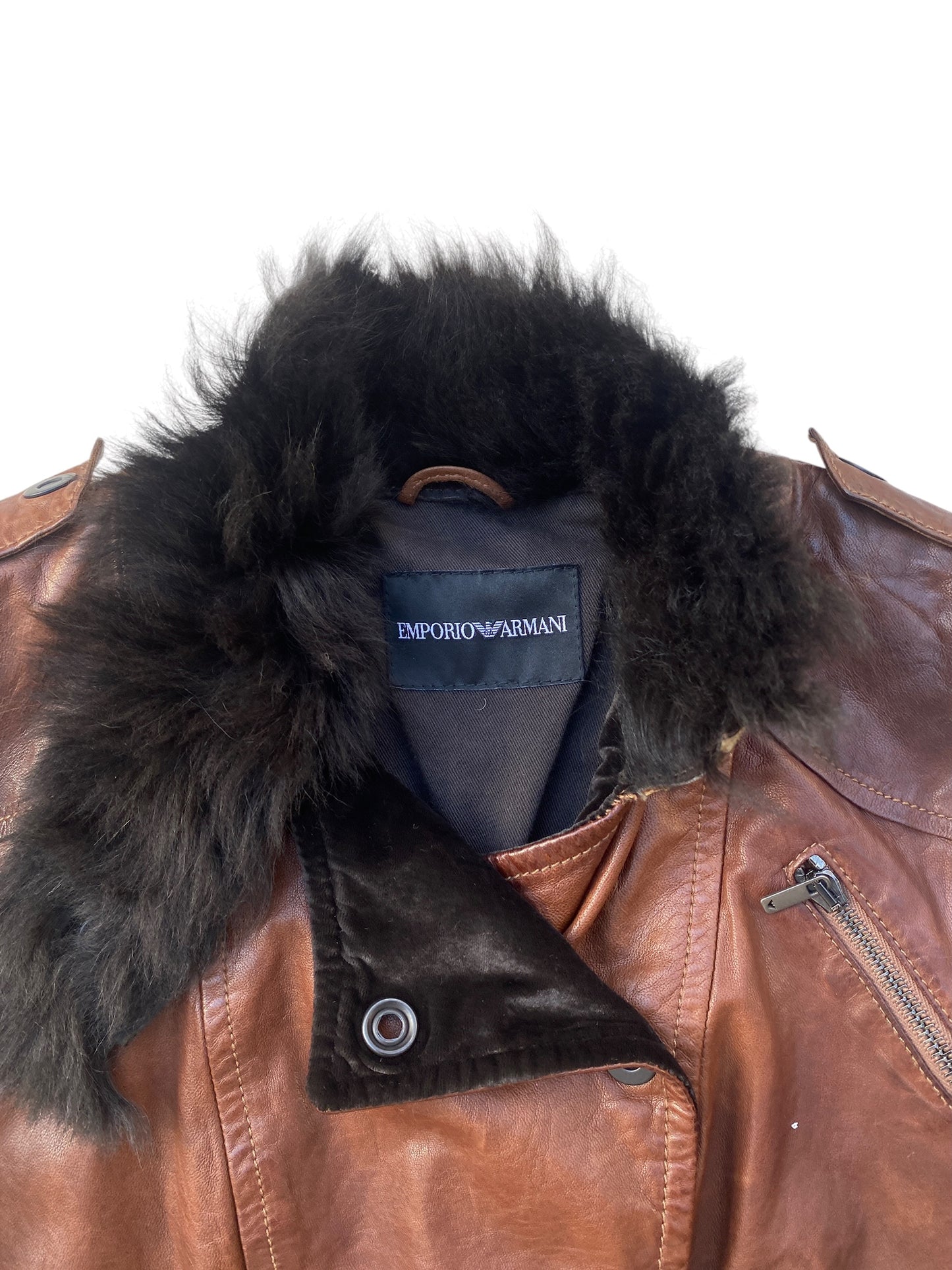 EMPORIO ARMANI 2000s lambskin Military leather Biker Jacket SZ IT 42 / M