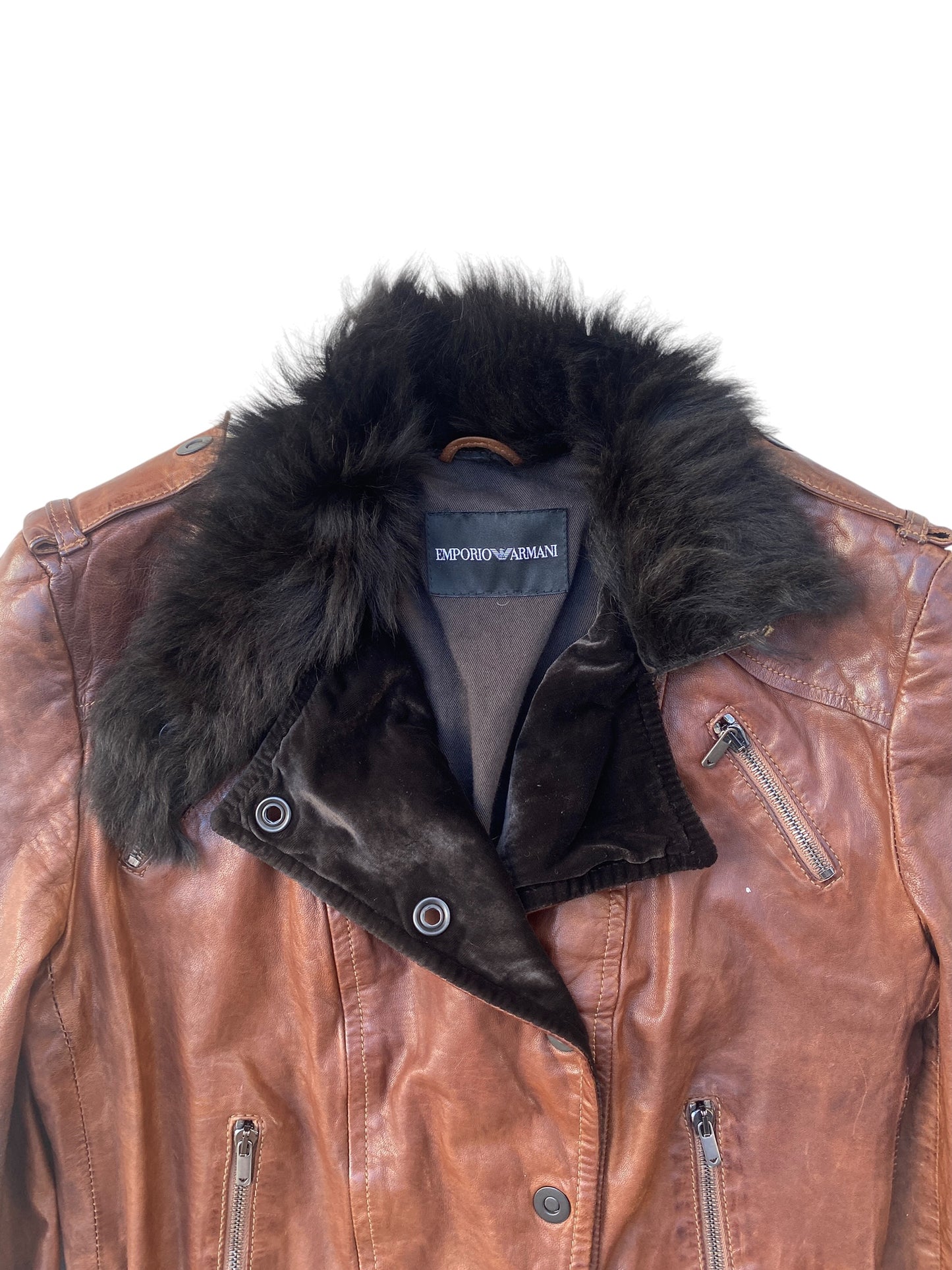 EMPORIO ARMANI 2000s lambskin Military leather Biker Jacket SZ IT 42 / M