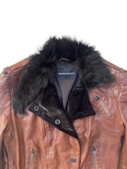 EMPORIO ARMANI 2000s lambskin Military leather Biker Jacket SZ IT 42 / M