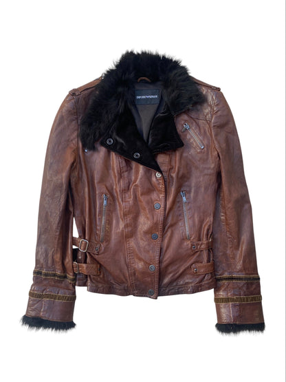 EMPORIO ARMANI 2000s lambskin Military leather Biker Jacket SZ IT 42 / M