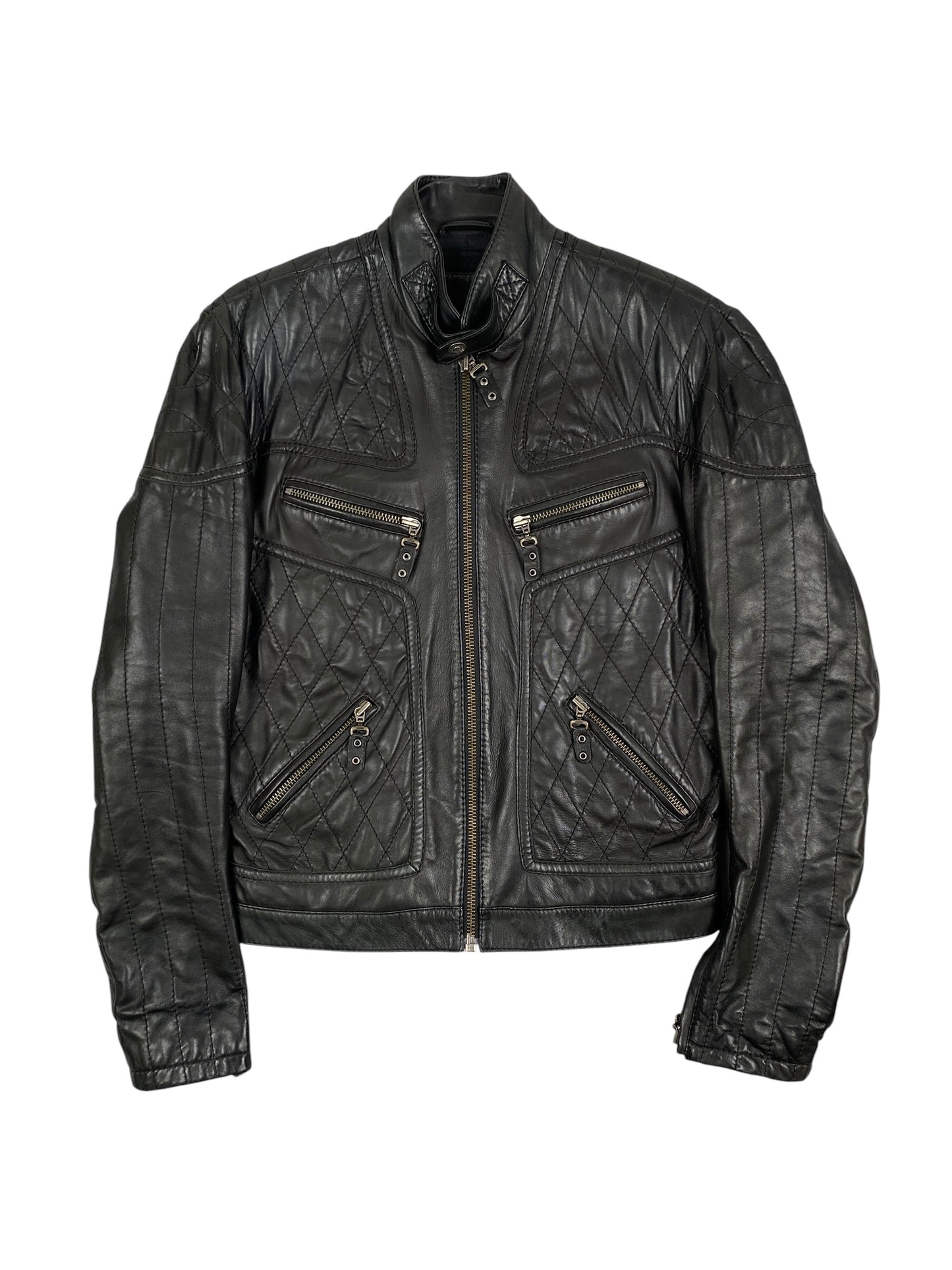 ROBERTO CAVALLI Just Cavalli SS2008 Quilted Multipocket Moto Biker Jacket Black SZ L