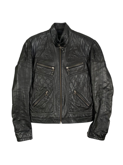 ROBERTO CAVALLI Just Cavalli SS2008 Quilted Multipocket Moto Biker Jacket Black SZ L